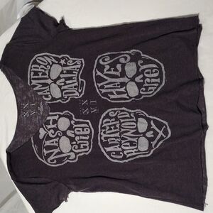 United XXVI SMALL WOMENS RAW EDGES V NECK TEE DARK GRAY IR LIGHT FADED BLACK